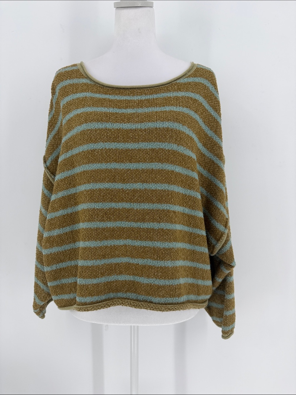 Free People Striped Oversized Slouchy Knit Sweater Top Green Blue Size Small